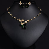 Simple Versatile Fashion Square Zircon Ruby Necklace Earrings Set